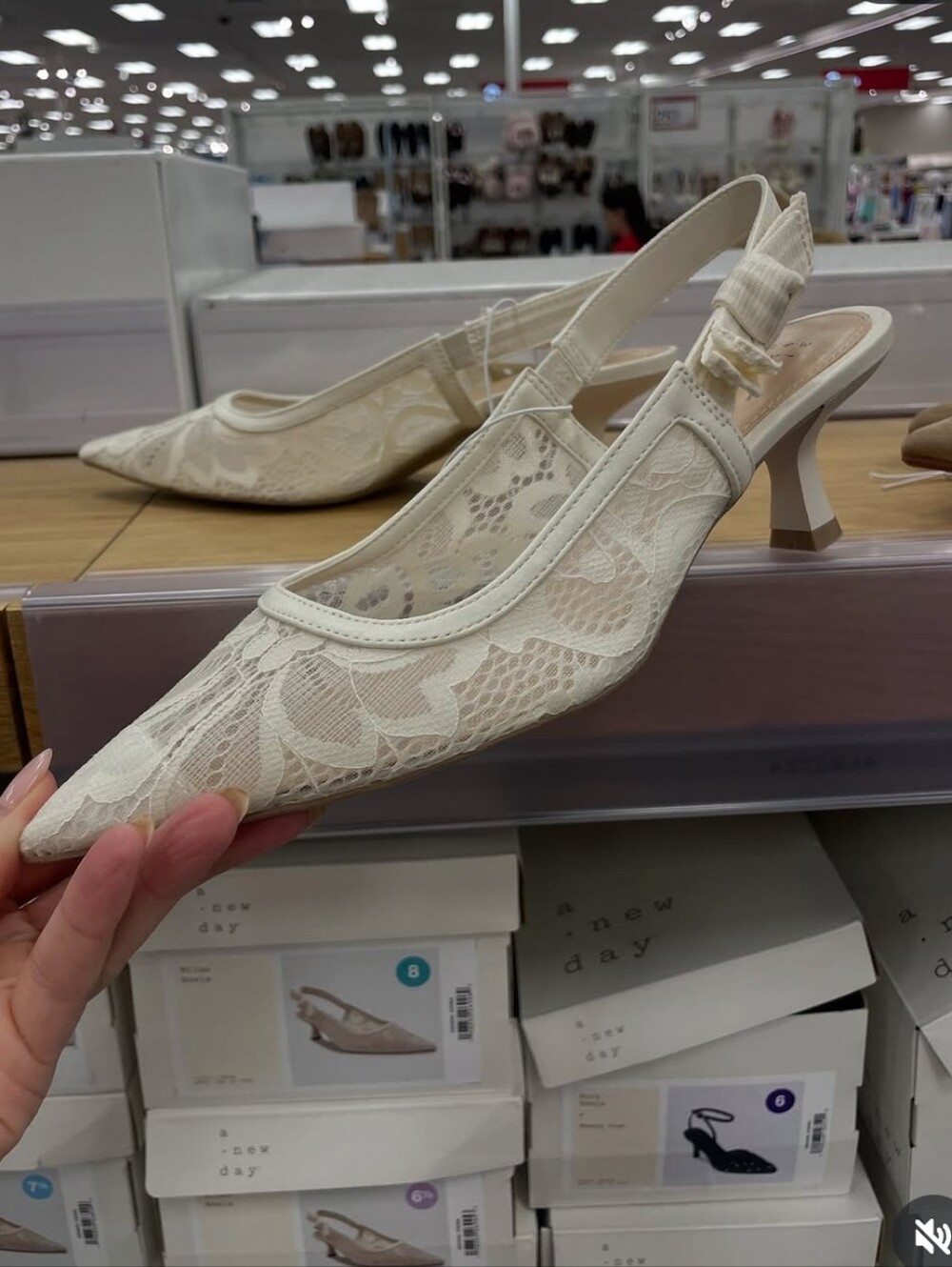 a new day Cream Lace Slingback Pointed Toe Heels
